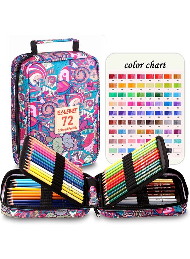 KALOUR Premium Colored Pencils for Adult Coloring Book,Set of 72 Colors,Zipper Slot Pencil Case,with Sharpener,Soft Core,7 Metallic Color,Ideal for Layering Blending,for Artists Beginners Kids(Pink) - Image 1