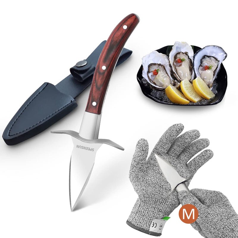 SPEENSUN SPEENSUN Oyster Knife, Oyster Shucking Kit, Oyster Shucking Knife With Comfort Wood-handle, Sturdy And Sharpness Oyster Knives, Oyster Shucker With 5 leve Protection Cut-resistant Glove(M)  - Image 1