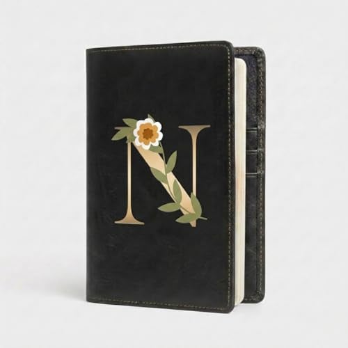 The Messy Corner Blossom Passport Cover | Travel Accessories Organizer with Name Initials- N | For Men & Women | Vegan Leather Passport Holder | Passport Cover with Card Slots| Handcrafted Gift |Black - Image 1