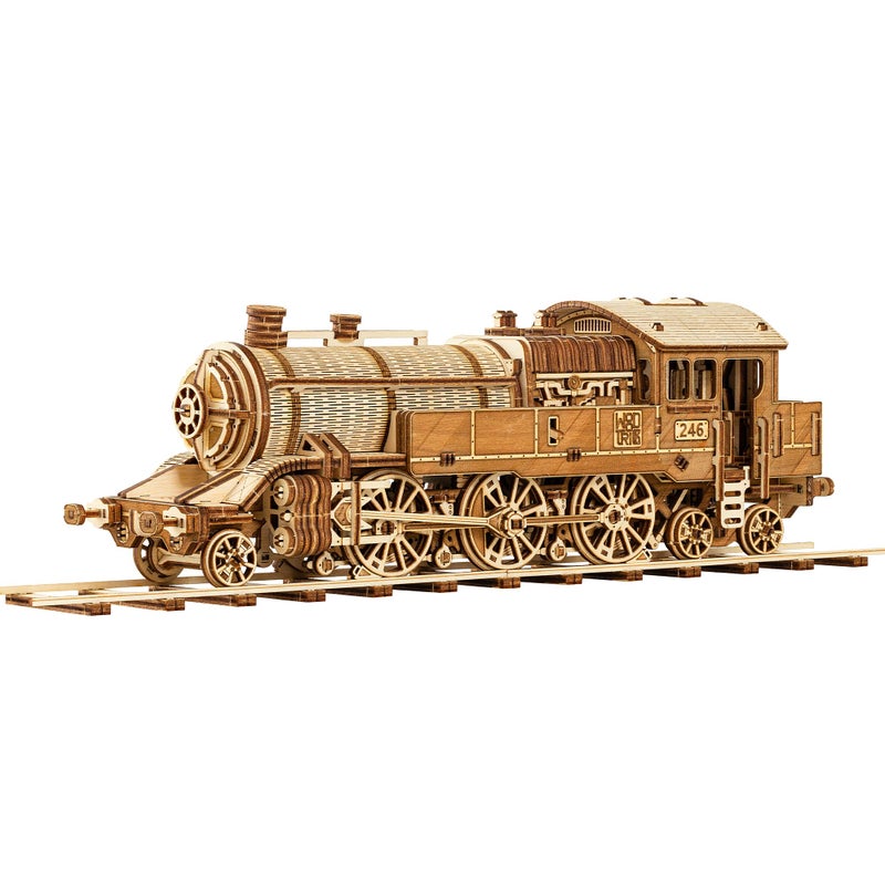Wood Trick Grand Traveler 246 Wooden Train Set w/Railway - Rides up to 20ft - 16x4â€³ - Locomotive Model Kit - 3D Wooden Puzzles for Adults to Build - Engineering DIY Models for Adults to Build - Image 1