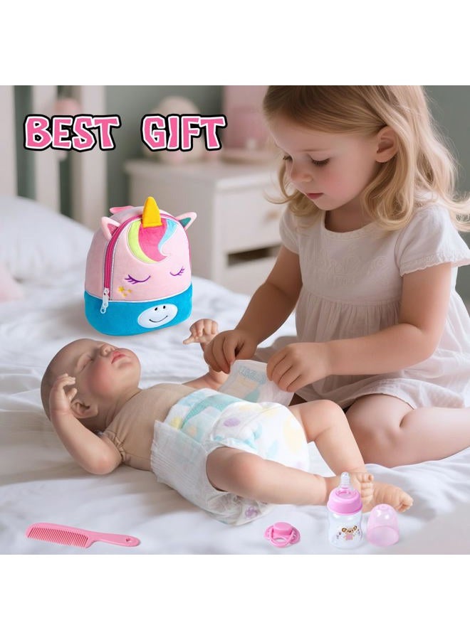 Pedolltree 10 Pcs Reborn Baby Doll Diaper Bag Care and Feeding Set for 17-24 inches Reborn Dolls Accessories Newborn Baby Girl with Unicorn Backpack - Image 4