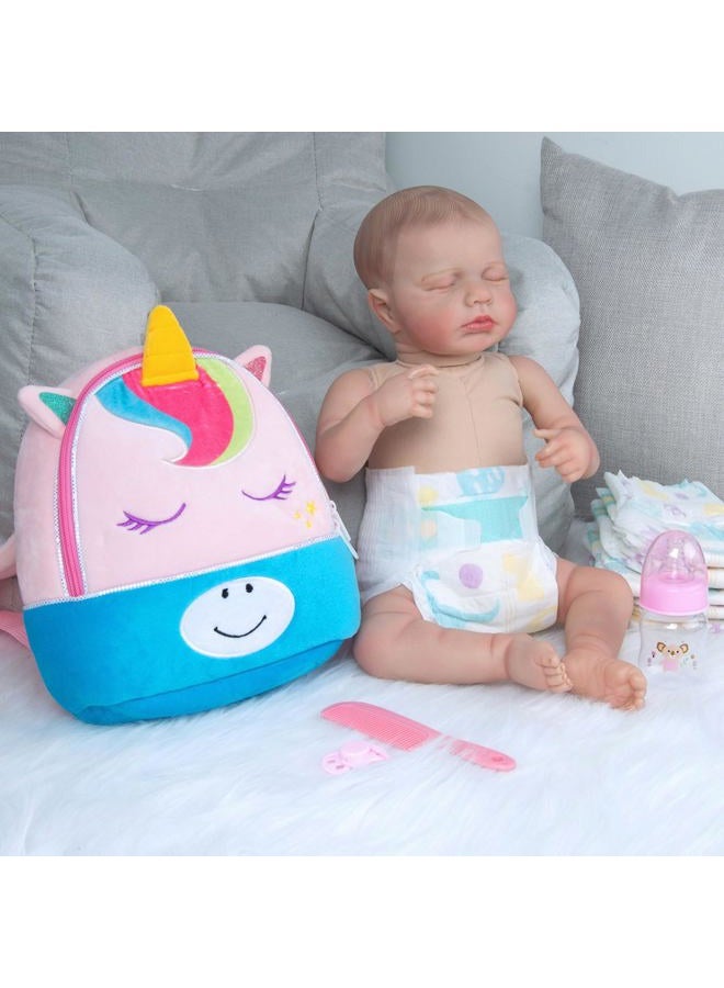Pedolltree 10 Pcs Reborn Baby Doll Diaper Bag Care and Feeding Set for 17-24 inches Reborn Dolls Accessories Newborn Baby Girl with Unicorn Backpack - Image 3