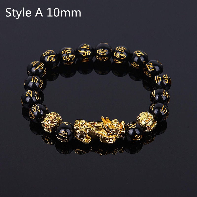 INENIMARTJ Feng Shui Black Obsidian Wealth Bracelets, Pi Xiu Bracelet Adjustable Elastic Band Mantra Amulet Feng Shui Bracelet for Women Men - Image 2
