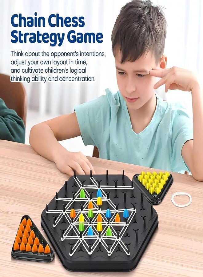 KINJORU Chain Triangle Chess Game - Interactive Brain Teaser & Strategy Board Game for Kids & Adults, Family Fun Night, 2-4 Players, Puzzle & Rubber Band Challenge - Image 2