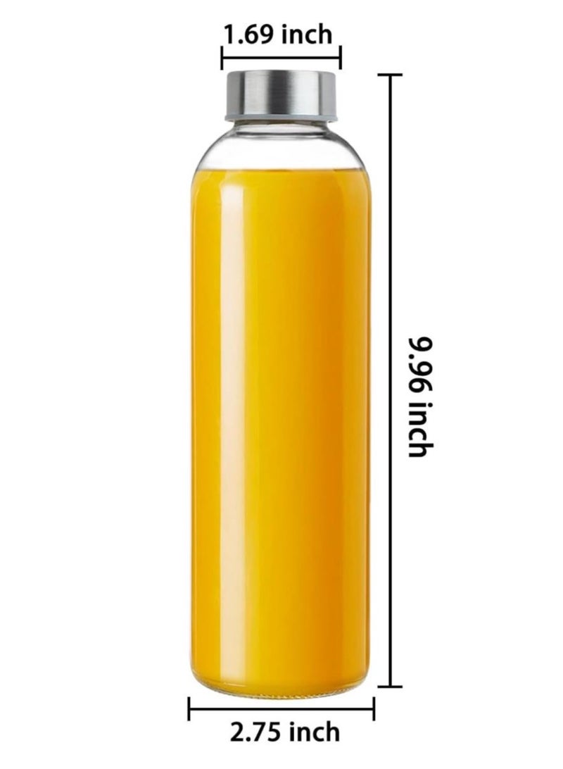 FUFU 6Pcs 25oz Glass Water Bottles, Clear Glass Bottles with Stainless Steel Lids, Reusable Glass Drink Bottles with Caps, Juice Bottles for Juicing  - Image 2