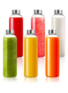 FUFU 6Pcs 25oz Glass Water Bottles, Clear Glass Bottles with Stainless Steel Lids, Reusable Glass Drink Bottles with Caps, Juice Bottles for Juicing  - Image 1
