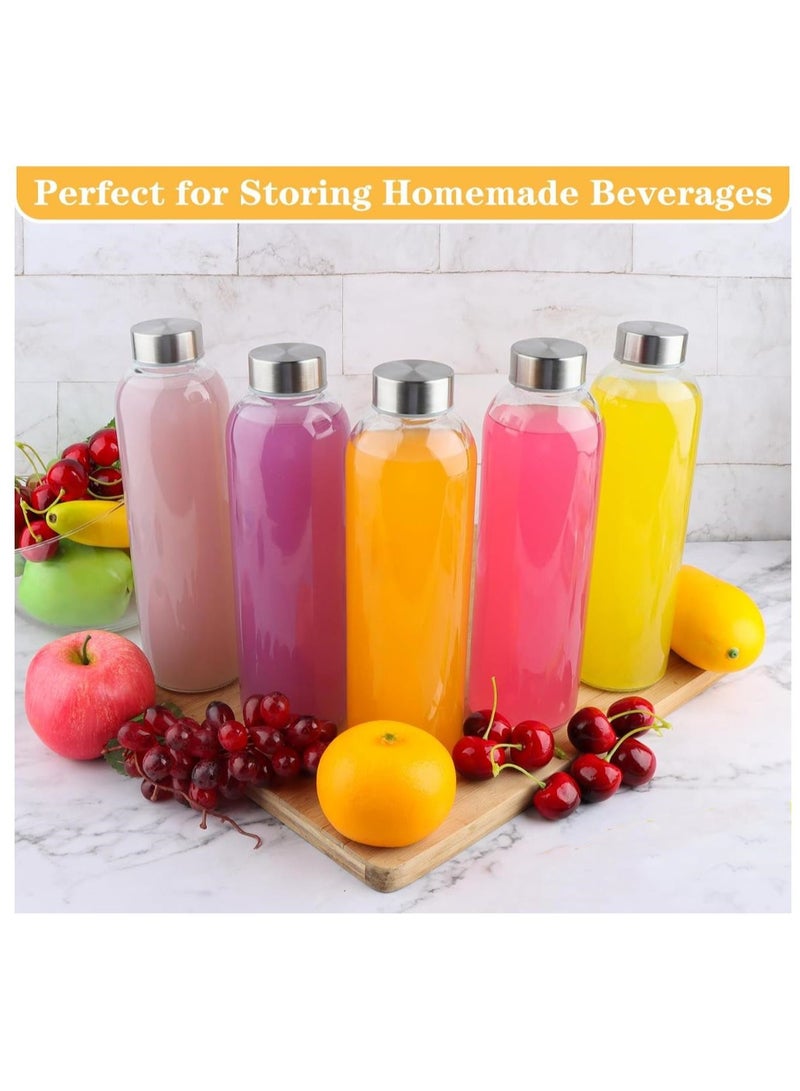 6Pcs 25oz Glass Water Bottles, Clear Glass Bottles with Stainless Steel Lids, Reusable Glass Drink Bottles with Caps, Juice Bottles for Juicing