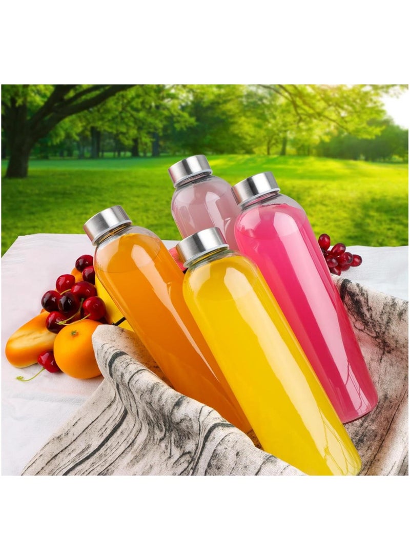 6Pcs 25oz Glass Water Bottles, Clear Glass Bottles with Stainless Steel Lids, Reusable Glass Drink Bottles with Caps, Juice Bottles for Juicing