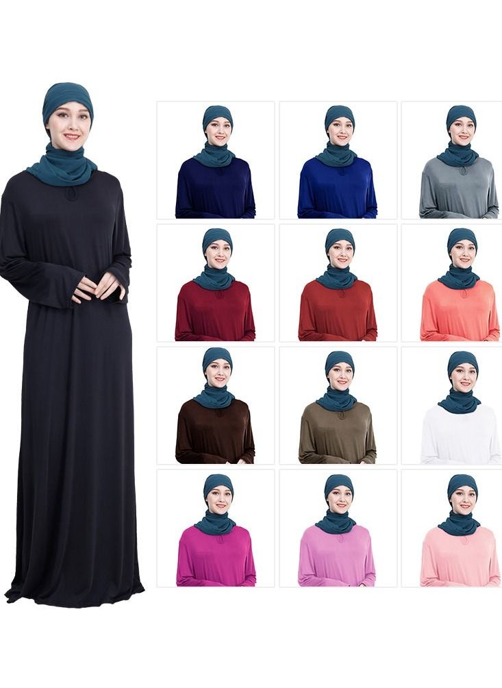 Loquat Long Sleeves Abaya With Hijab Burgundy  - Image 2