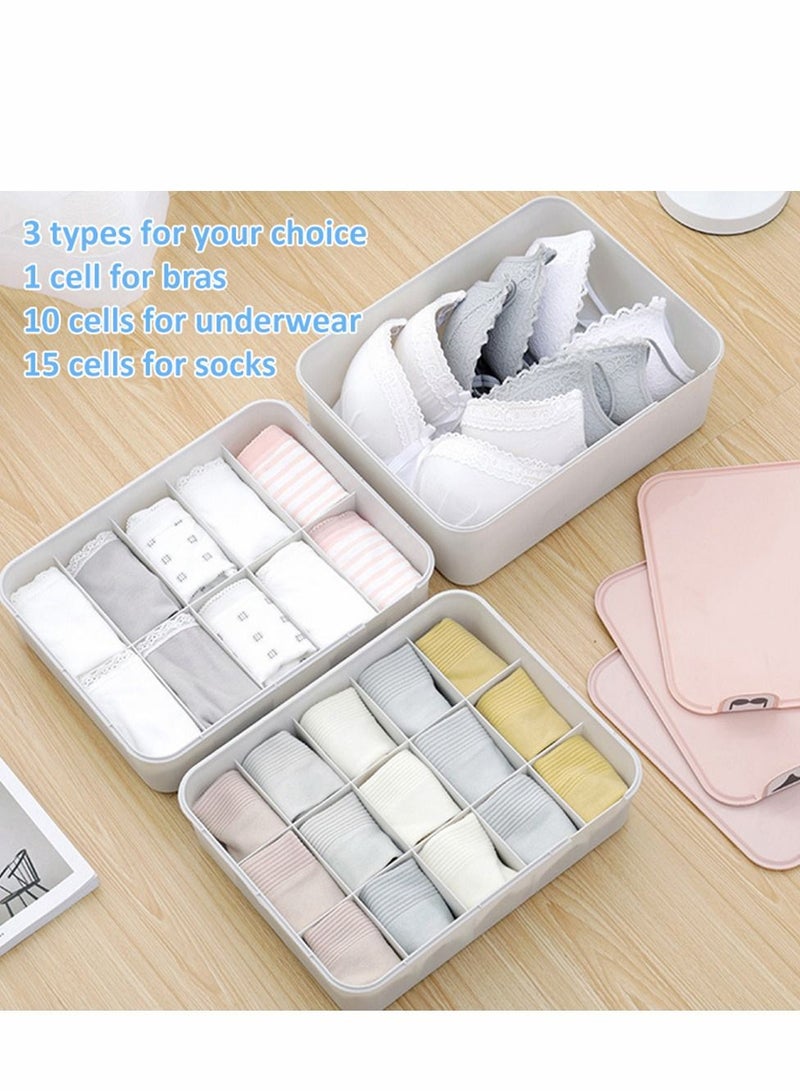 Family Plastic Bra Underwear Socks Stackable Holder Multifunctional Storage Box Container Household Organizer for Cloth Drawer Divider No Cover/ 10 Cells Grey