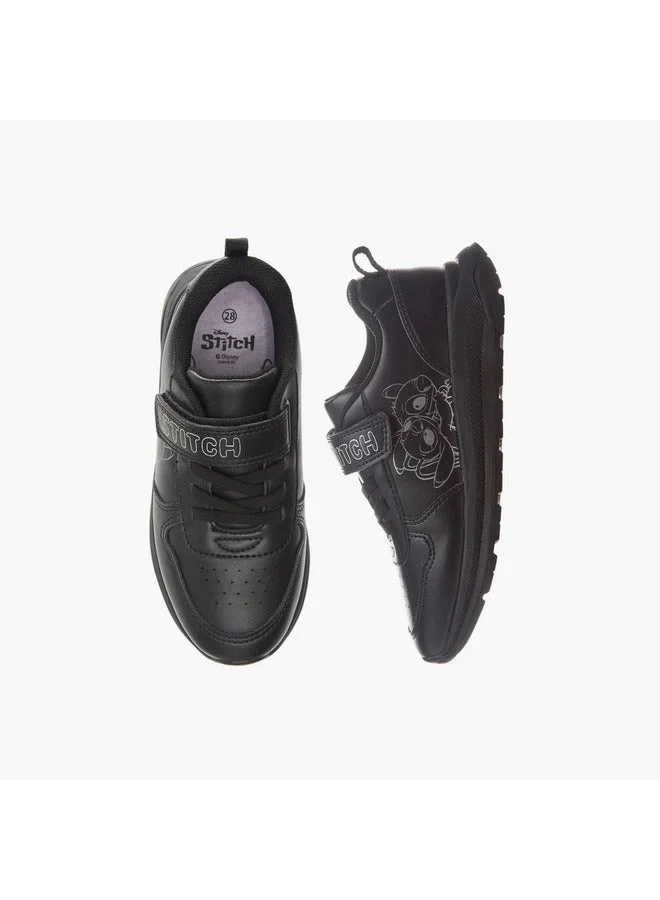 Girls Stitch Print School Shoes with Hook and Loop Closure