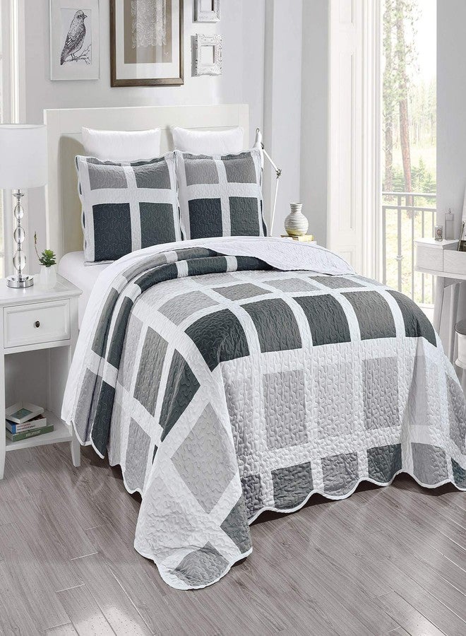 Masterplay - 3-Piece Super Queen Size Quilt Set. Fine Printed, Oversized (100 X 95) Bedspread with Pillow Shams. All Season, Lightweight Coverlet in Shades of Grey and Elegant Geometric Pattern. - Image 1