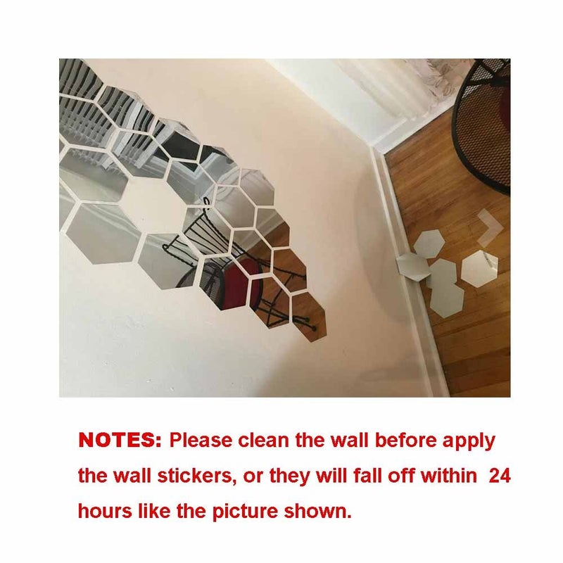 H2MTOOL Hexagon Wall Decals  H2MTOOL 12 PCS Large Removable Acrylic Mirror Wall Stickers for Home Living Room Bedroom Decor (9cm  Silver)  - Image 5
