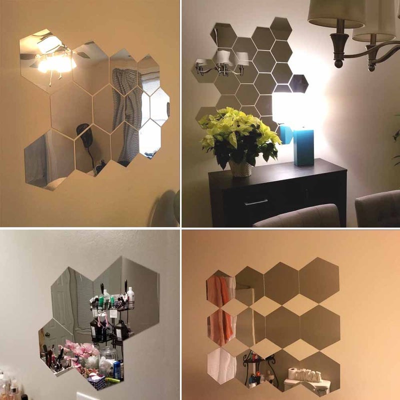 H2MTOOL Hexagon Wall Decals  H2MTOOL 12 PCS Large Removable Acrylic Mirror Wall Stickers for Home Living Room Bedroom Decor (9cm  Silver)  - Image 4