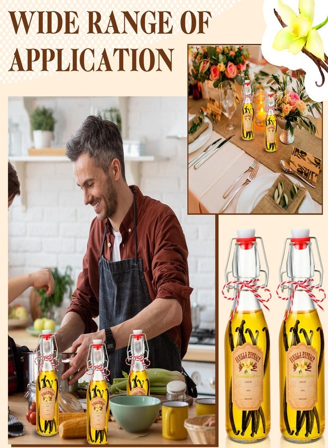 Uiifan 12 Pcs Swing Top Glass Bottles for Vanilla Extract Homemade Clear Flip Top Beer Bottles with Labels, Caps and Cotton Twines for Beer Kombucha Soda Tea Supply Christmas Homemade Gifts(8 oz) - Image 4