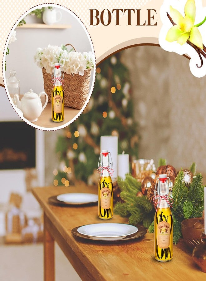 Uiifan 12 Pcs Swing Top Glass Bottles for Vanilla Extract Homemade Clear Flip Top Beer Bottles with Labels, Caps and Cotton Twines for Beer Kombucha Soda Tea Supply Christmas Homemade Gifts(8 oz) - Image 3