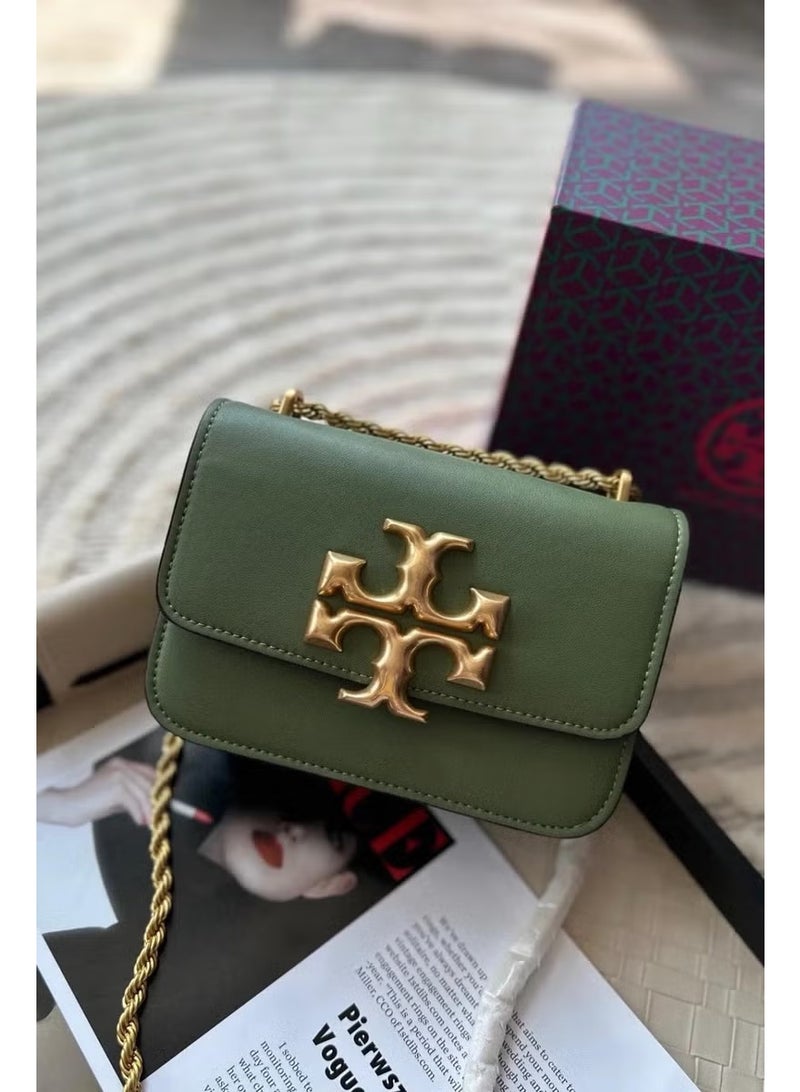 Burch Tory  Small Eleanor Leather Shoulder Bag, Women's Cross Body Bag, Women's Tote Bag, Women's Hand Bag, Women's Shoulder Bag, Women's Travel Bag, Green-19cm - Image 4