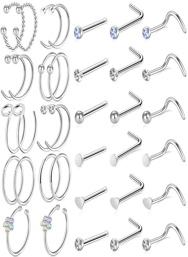 ONESING 36 Pcs Nose Rings for Women Nose Piercings Jewelry Nose Studs 20G Nose Rings Hoop Screw Stainless Steel for Women Men - Image 1