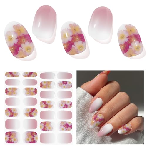 DUKASOU Semi Cured Gel Nail Strips Spring Blossoms 28 pcs Gel Nail Strips Work with Any UV Lamp Salon Quality UV Nails Stickers Easy to Apply for Home Nails DIY - Image 2