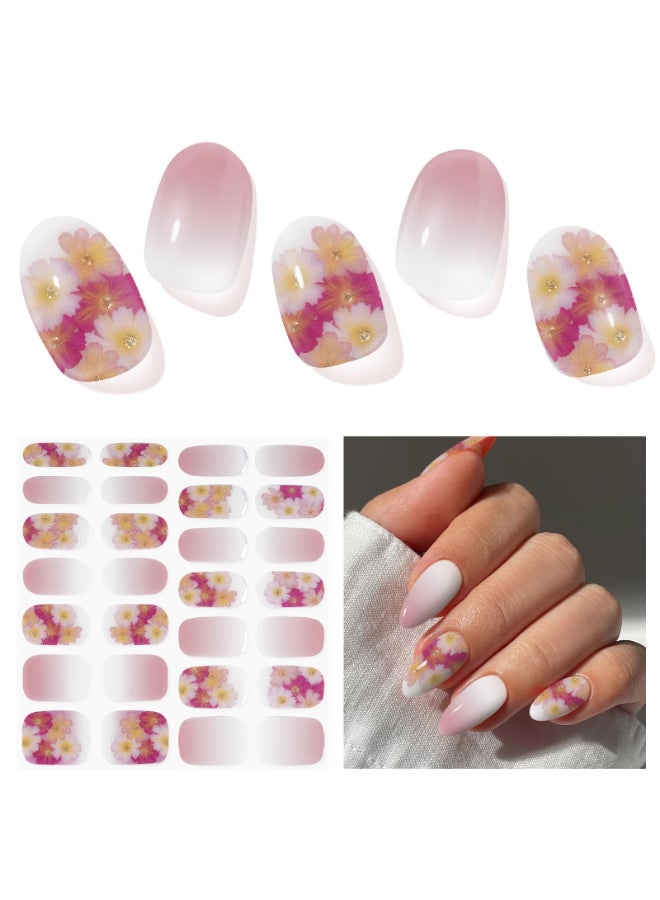 DUKASOU Semi Cured Gel Nail Strips Spring Blossoms 28 pcs Gel Nail Strips Work with Any UV Lamp Salon Quality UV Nails Stickers Easy to Apply for Home Nails DIY - Image 3