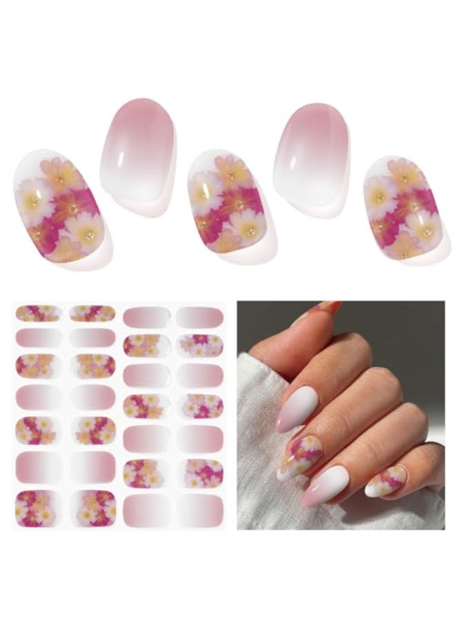 DUKASOU Semi Cured Gel Nail Strips Spring Blossoms 28 pcs Gel Nail Strips Work with Any UV Lamp Salon Quality UV Nails Stickers Easy to Apply for Home Nails DIY - Image 1