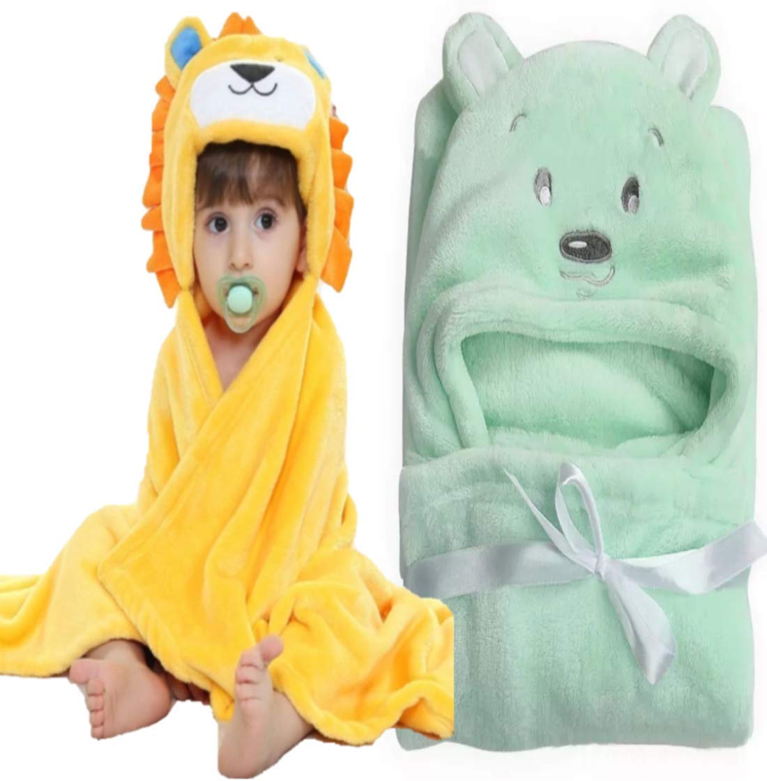 BRANDONN Baby Bath Towel New Born Combo Pack of Funny Hood Wrapper Cum Blanket for Baby Boys and Baby Girls Pack of 2
