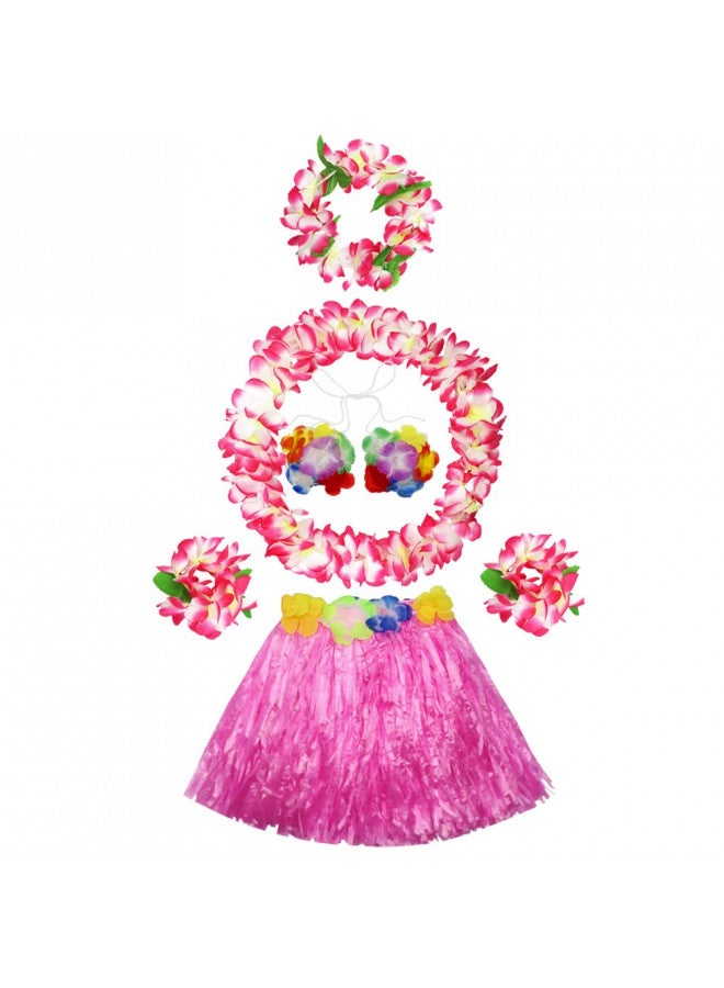 Fighting to Achieve 30cm Hawaiian pink Grass Skirt Performance Costume Set for Girls - Image 1