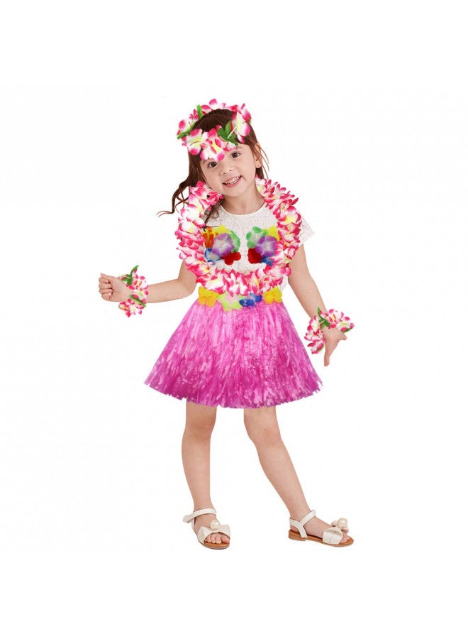 Fighting to Achieve 30cm Hawaiian pink Grass Skirt Performance Costume Set for Girls - Image 4