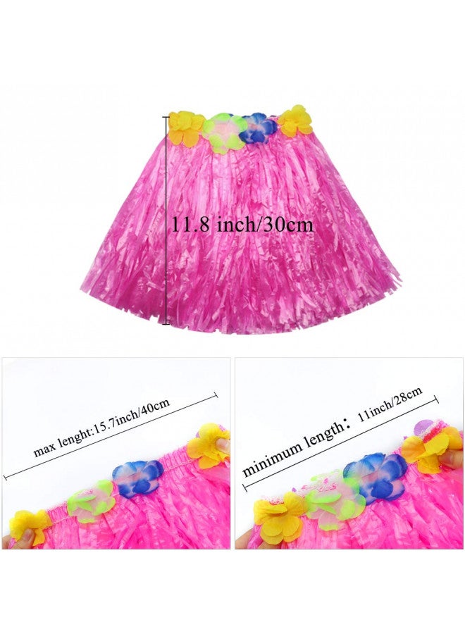 Fighting to Achieve 30cm Hawaiian pink Grass Skirt Performance Costume Set for Girls - Image 3