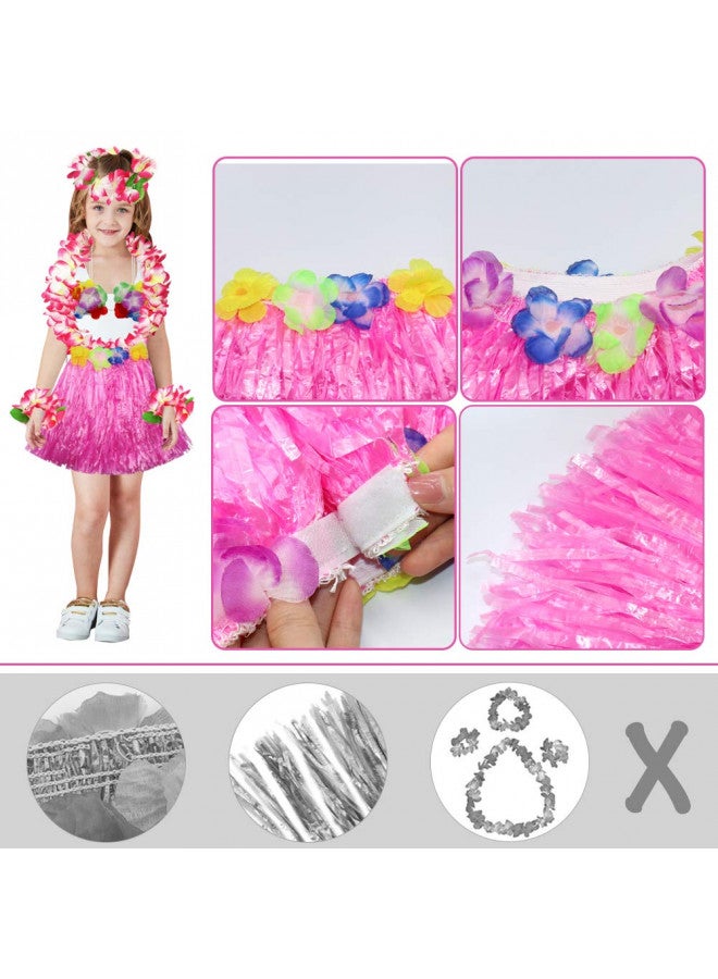 Fighting to Achieve 30cm Hawaiian pink Grass Skirt Performance Costume Set for Girls - Image 2