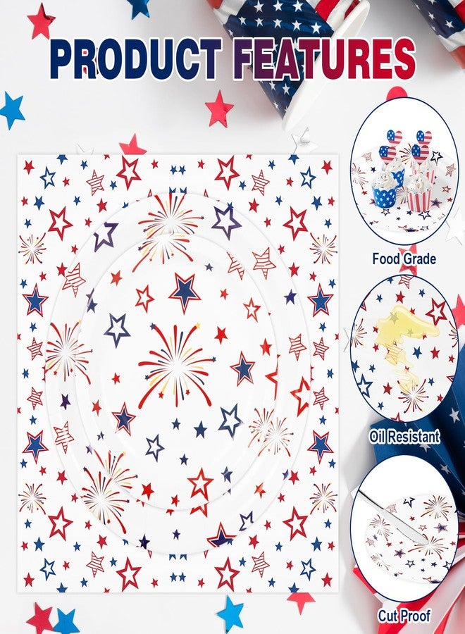 Quera 92 PCS 4th of July Party Decorations Set,Patriotic Disposable Paper Plates Napkins Tablecloths for Guests, Red White and Blue Stars Fireworks Party Tableware Set for Independence Day & Memorial Day - Image 3