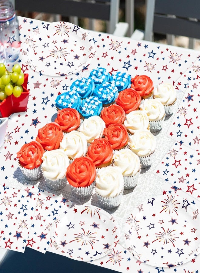 Quera 92 PCS 4th of July Party Decorations Set,Patriotic Disposable Paper Plates Napkins Tablecloths for Guests, Red White and Blue Stars Fireworks Party Tableware Set for Independence Day & Memorial Day - Image 5