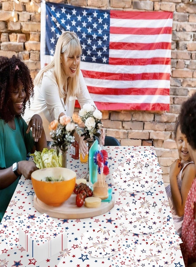 Quera 92 PCS 4th of July Party Decorations Set,Patriotic Disposable Paper Plates Napkins Tablecloths for Guests, Red White and Blue Stars Fireworks Party Tableware Set for Independence Day & Memorial Day - Image 4