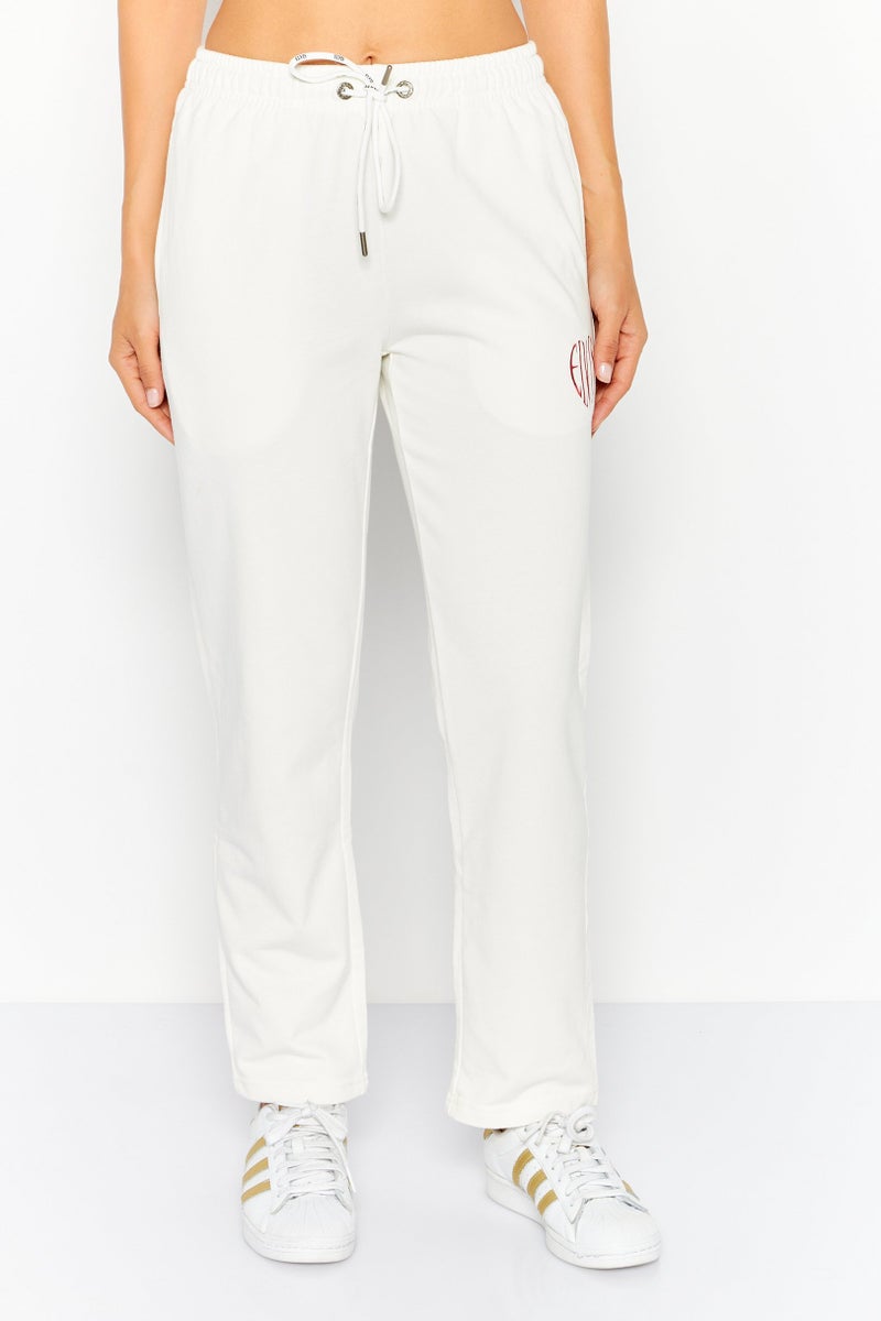 Elvis Presley Women Regular Fit Embroidered Logo Jogger Pants, Off White - Image 1