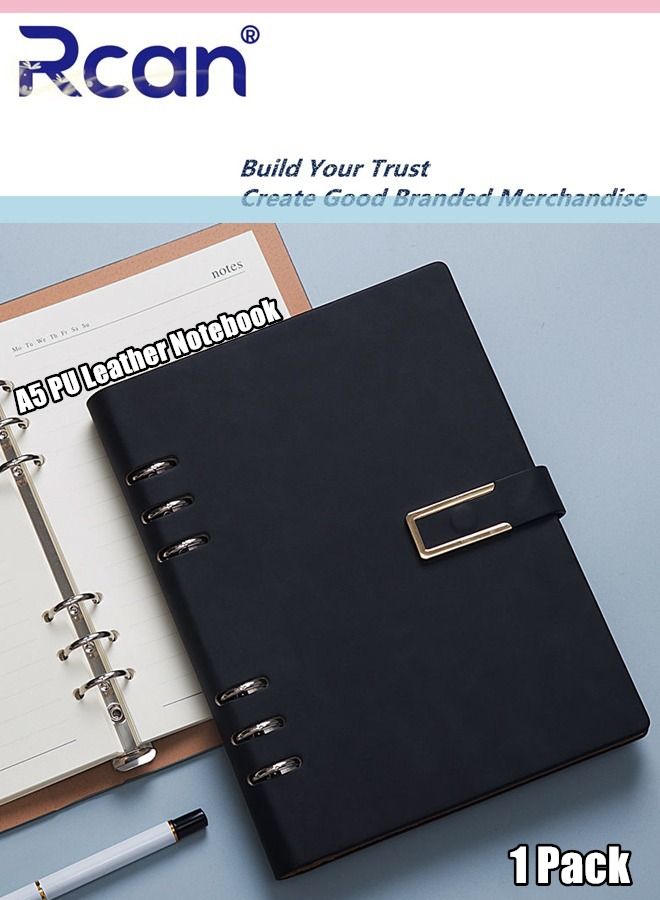 ركان دفتر ملاحظات من جلد البولي يوريثان A5 غلاف ناعم غلاف ورقي عادي دفتر يوميات السفر مع مشبك مغناطيسي سميك قابل للفصل مبطن لسجل الاجتماع مناسب للأعمال المكتبية والمدرسية والكتابة العائلية - Image 2