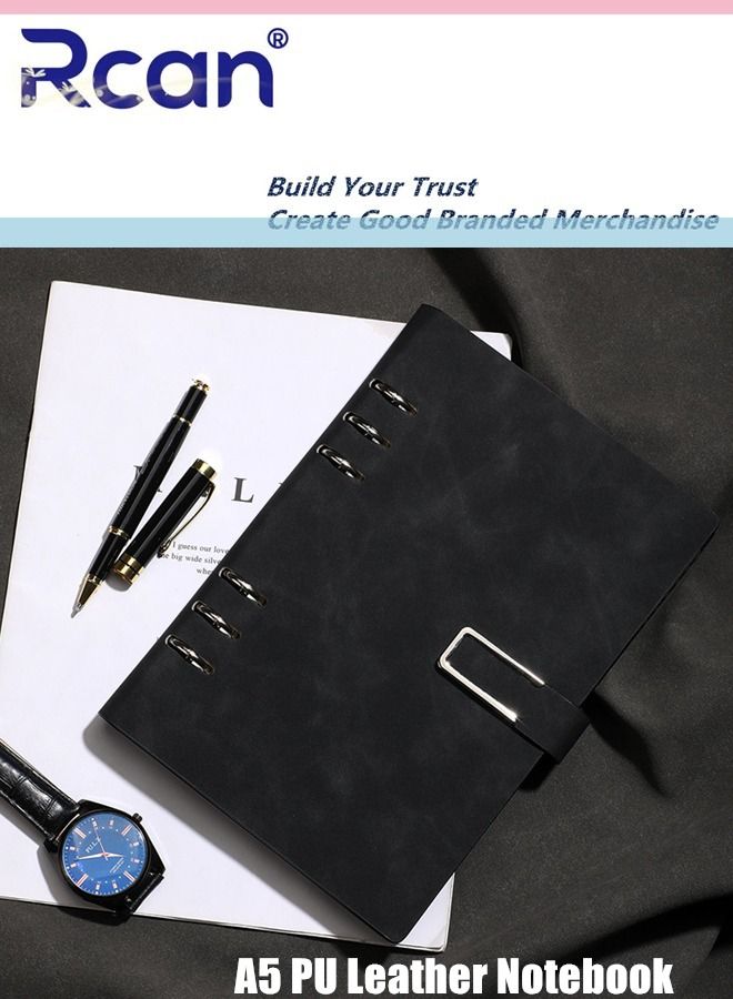 ركان دفتر ملاحظات من جلد البولي يوريثان A5 غلاف ناعم غلاف ورقي عادي دفتر يوميات السفر مع مشبك مغناطيسي سميك قابل للفصل مبطن لسجل الاجتماع مناسب للأعمال المكتبية والمدرسية والكتابة العائلية - Image 1