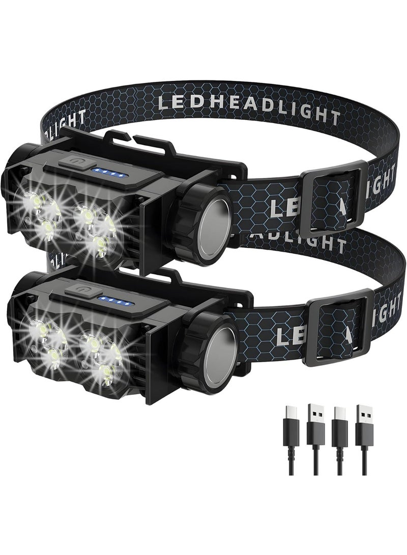 Bukela 2-Pack LED Headlamp Rechargeable – Super Bright Magnetic Headlight with Type-C Fast Charging, Waterproof, Real-Time Power, Lightweight, 120° Adjustable Beam, Compact for Camping, Hiking, Work, Black - Image 1