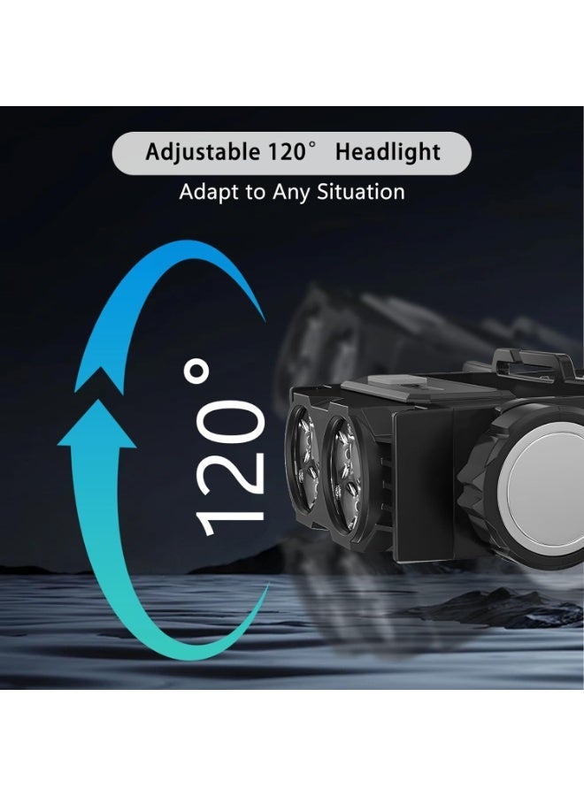 Bukela 2-Pack LED Headlamp Rechargeable – Super Bright Magnetic Headlight with Type-C Fast Charging, Waterproof, Real-Time Power, Lightweight, 120° Adjustable Beam, Compact for Camping, Hiking, Work, Black - Image 3