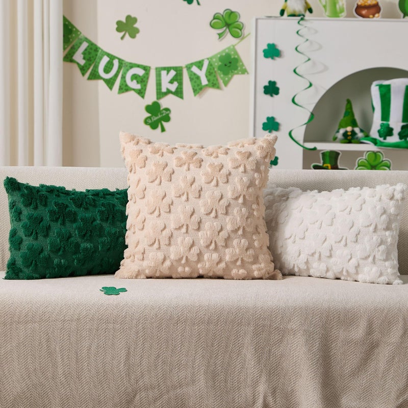 DFXSZ St Patricks Day Pillow Covers 18x18 inch Set of 2 St Patricks Day Decorations Beige Shamrock Soft Plush Faux Fur Jacquard Throw Pillows for Sofa Holiday Festivals Home Decor PTK021C18 - Image 4