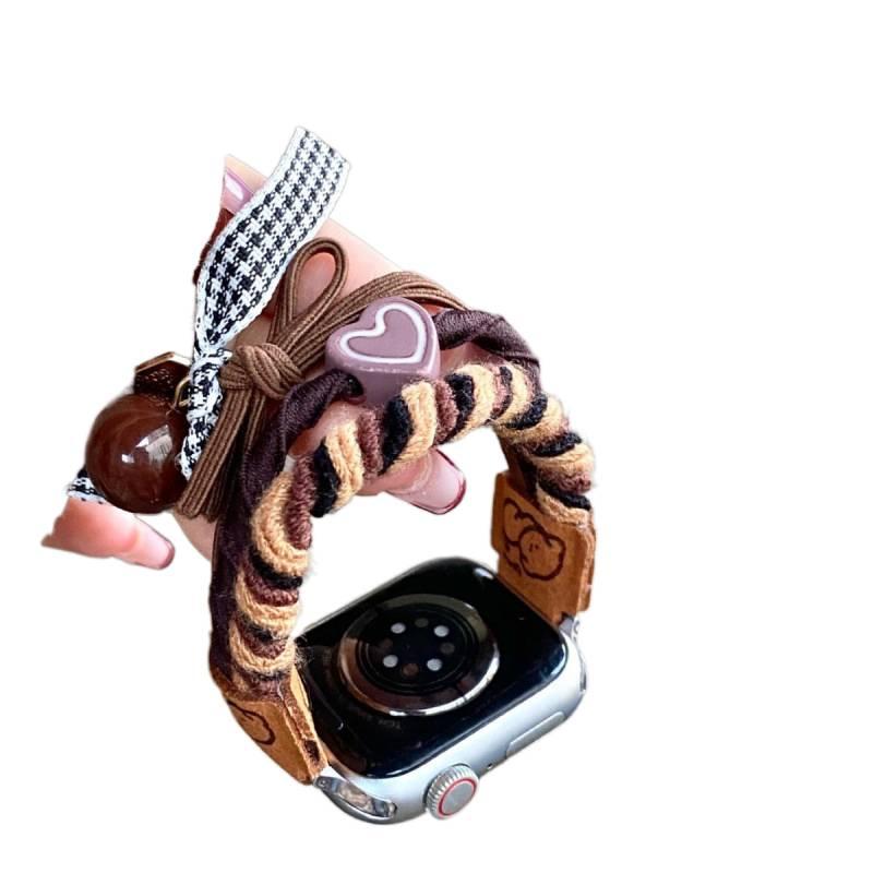 AD سوار ساعة ذكية سوار مزخرف متوافق مع Apple Watch بملاءمة قابلة للتعديل وحزام بديل للاستخدام اليومي باللون Beige قابل للتعديل باللون البيج - Image 4