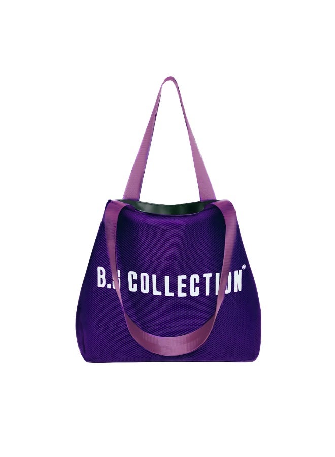 B.S COLLECTION Tote Bag for Women in Double-Face Leather and Fabric Lightweight, Elegant & Practical for Work and University - Purple - Image 3