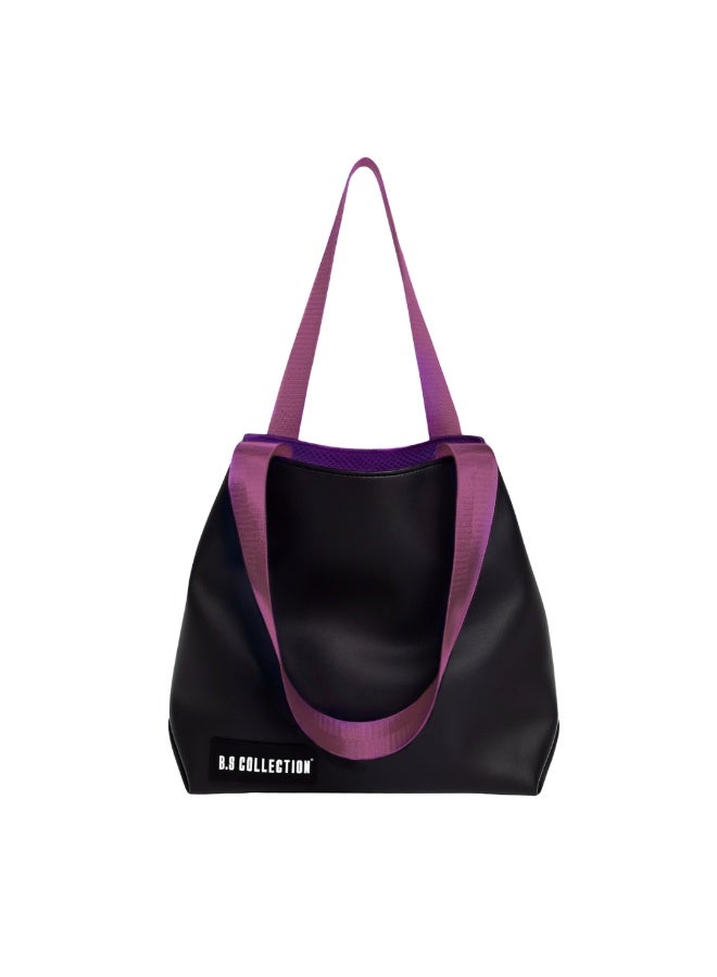 B.S COLLECTION Tote Bag for Women in Double-Face Leather and Fabric Lightweight, Elegant & Practical for Work and University - Purple - Image 4