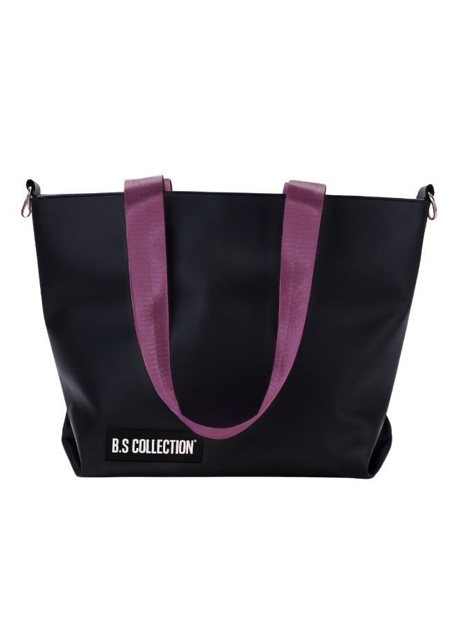 B.S COLLECTION Tote Bag for Women in Double-Face Leather and Fabric Lightweight, Elegant & Practical for Work and University - Purple - Image 5