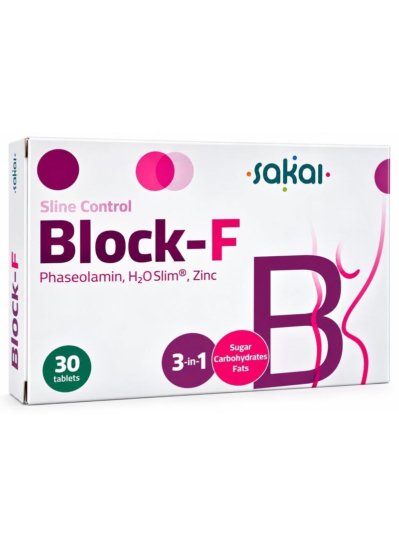 Sakai Sline Control Block-F with Phaseolamin, H2O Slim & Zinc – 30 Tablets for Carb Blocking & Metabolism Support - Image 1
