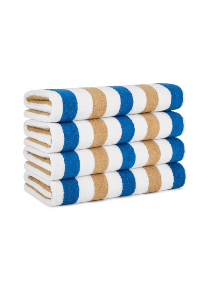Arkwright, LLC Arkwright Oversized Cabo Beach Towels - (Pack of 4), Large Soft Ringspun Cotton Cabana Striped Towel for Pool, Bath, Hotel, and Resort, 30 x 70 in, Royal Blue/Café Ole - Image 1