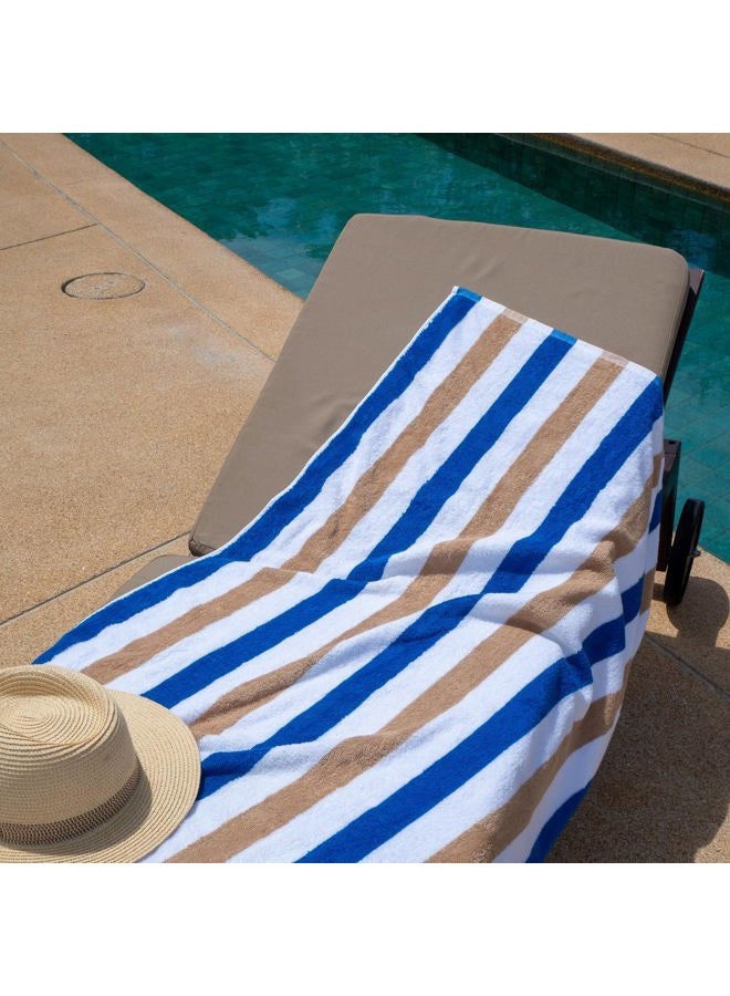 Arkwright, LLC Arkwright Oversized Cabo Beach Towels - (Pack of 4), Large Soft Ringspun Cotton Cabana Striped Towel for Pool, Bath, Hotel, and Resort, 30 x 70 in, Royal Blue/Café Ole - Image 5