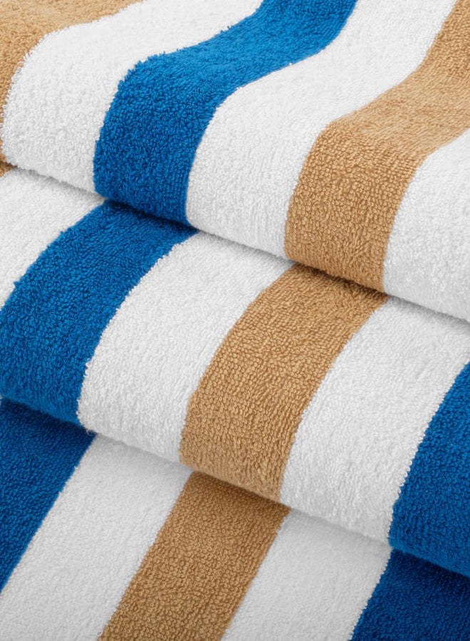 Arkwright, LLC Arkwright Oversized Cabo Beach Towels - (Pack of 4), Large Soft Ringspun Cotton Cabana Striped Towel for Pool, Bath, Hotel, and Resort, 30 x 70 in, Royal Blue/Café Ole - Image 2