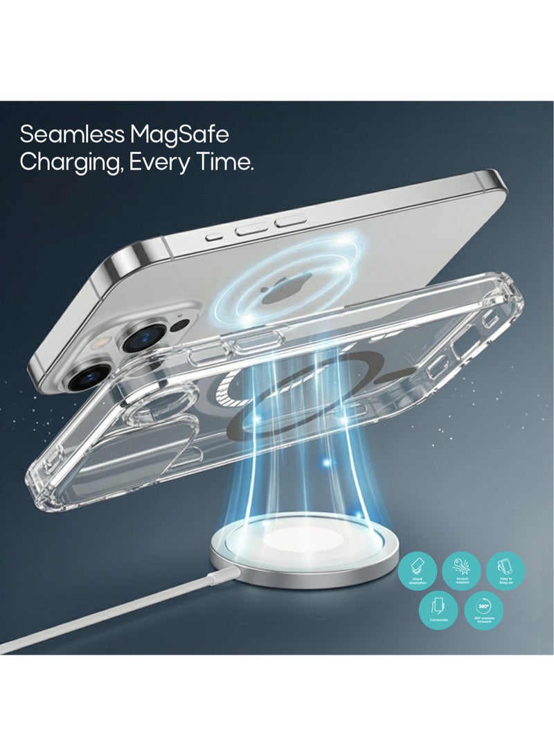 أزتك غطاء آيفون 14 برو شفاف مغناطيسي إصدار 2023 تصميم نحيف مع حماية من السقوط عبر 12 وسادة هوائية مغناطيس قوي N52 يدعم MagSafe مقاوم للصدمات بمعيار عسكري مضاد للاصفرار حواف مرتفعة لحماية الشاشة والكاميرا كفر خفيف وأنيق لآيفون 14 برو - Image 4