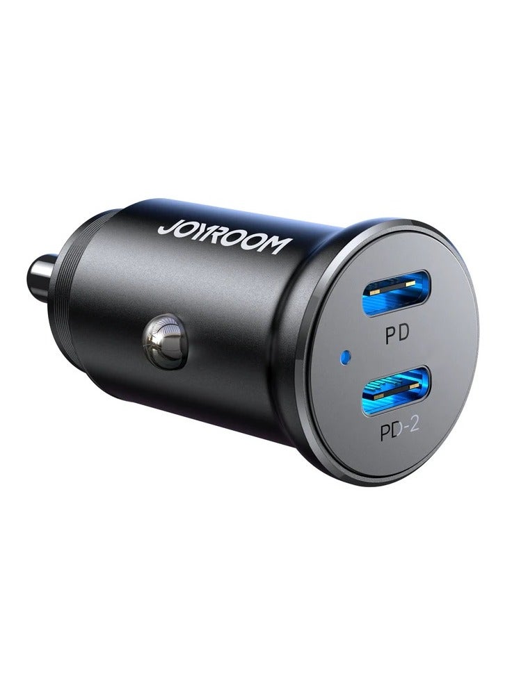JOYROOM Fast Car Charger PD 30W Dual USB C Ports Fast Charging Car Power Adapter For iPhone 15 Pro/15 Pro Max/15/14/13/12/11, Samsung Galaxy S23/22/21, iPad Pro/Air, Oneplus 11 Pro, Huawei, Xiaomi Black - Image 1