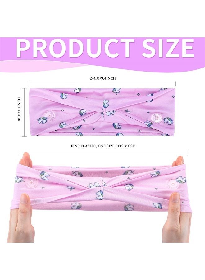 WILLBOND 8 Pieces Nursing Headbands with Buttons for Nurses Doctors Women Face Covering Ear Protection Holder Non Slip Elastic Hair Bands Wide Head Wraps for Spa Yoga Sports Workout (Classic Patterns) 